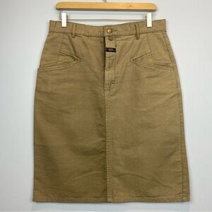 Marithé François Girbaud • cotton twill khaki knee length pencil skirt